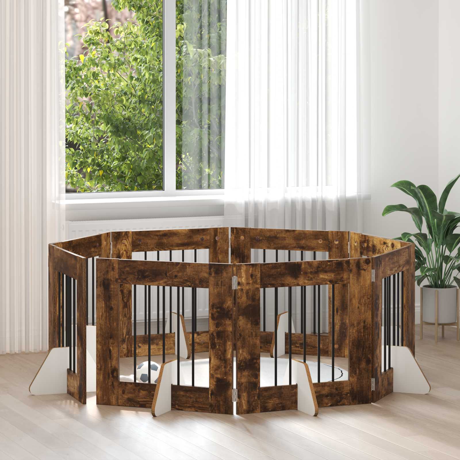 Cancello per cani con supporti 8 pcs Rovere Fumo 60 x 60 cm | homemem39
