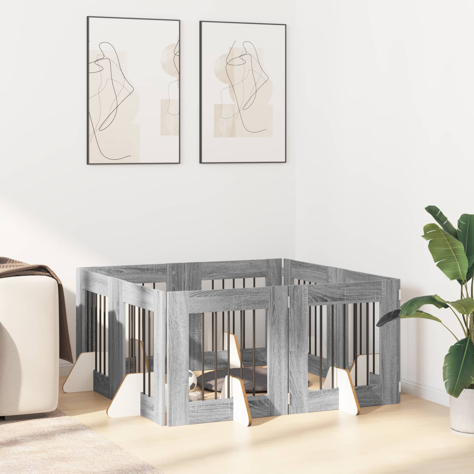 Cancello per cani con supporti 8 pcs Grigio Sonoma 60 x 60 cm | homemem39