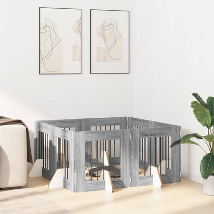 Cancello per cani con supporti 8 pcs Grigio Sonoma 60 x 60 cm | homemem39