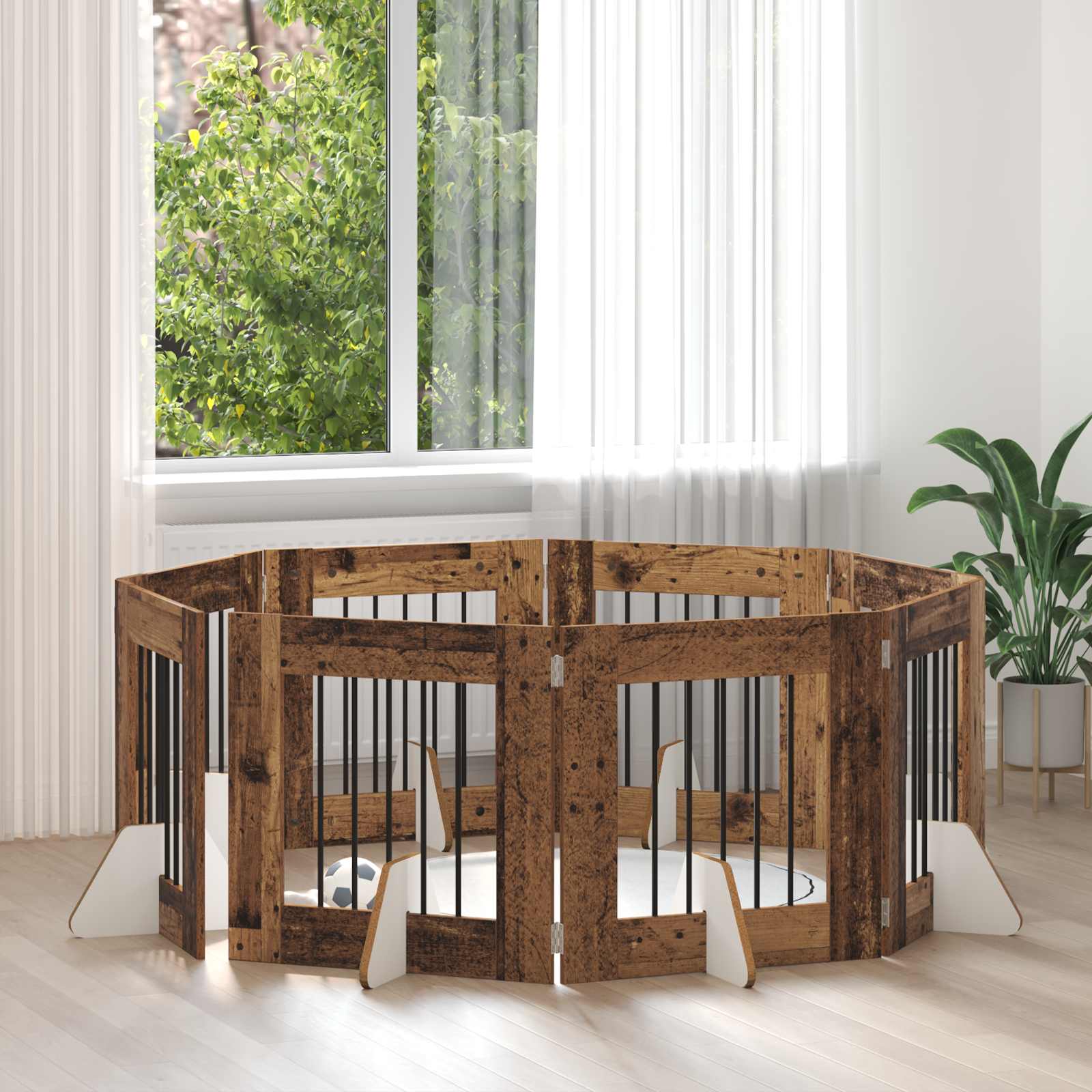 Cancello per cani con supporti 8 pcs Legno antico 60 x 60 cm | homemem39