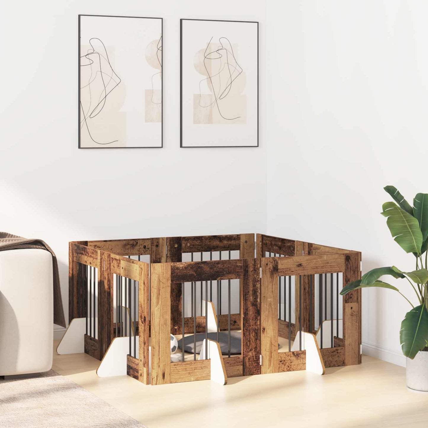 Cancello per cani con supporti 8 pcs Legno antico 60 x 60 cm | homemem39