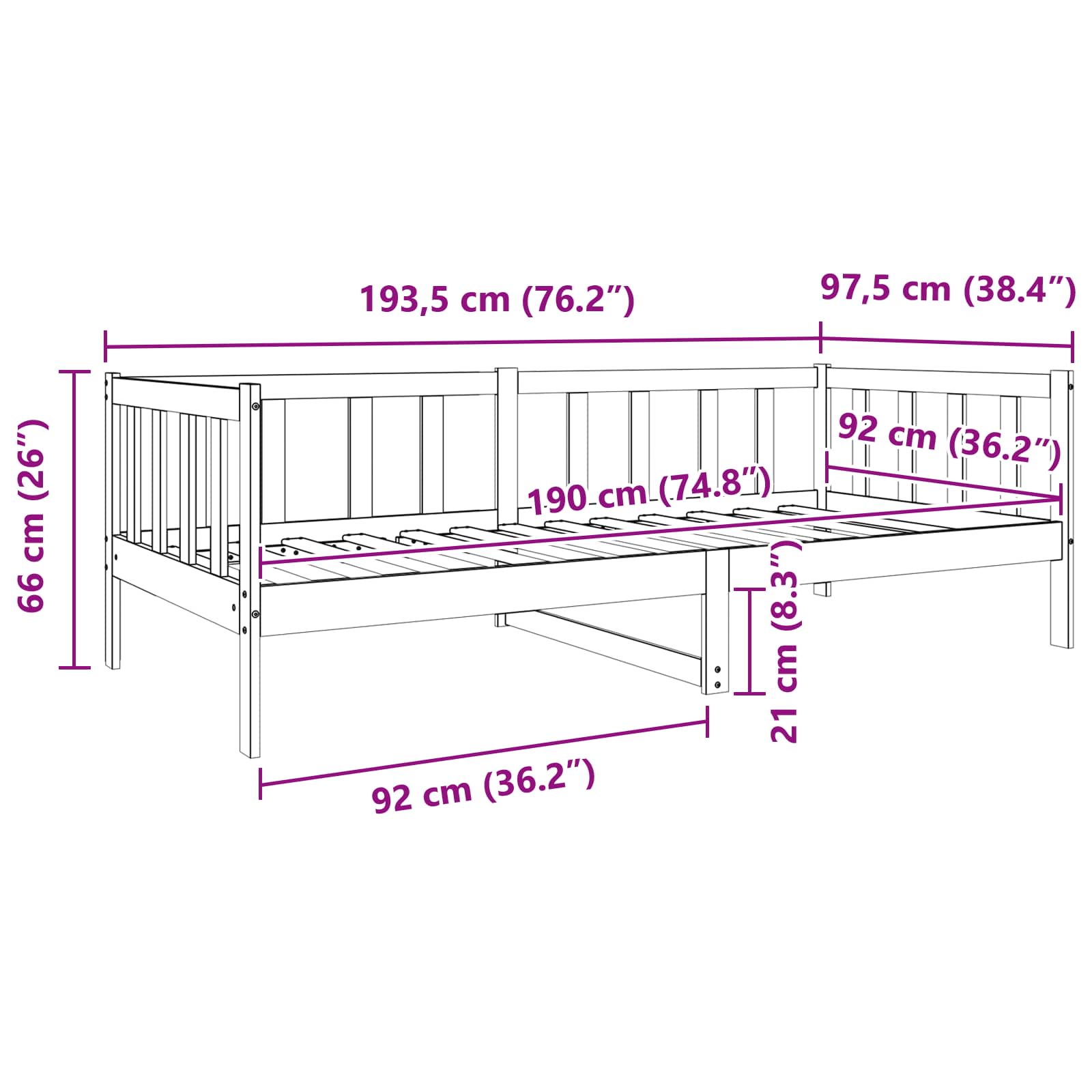 Struttura del letto Marrone cerato 90 x 190 cm Pino massello | homemem39