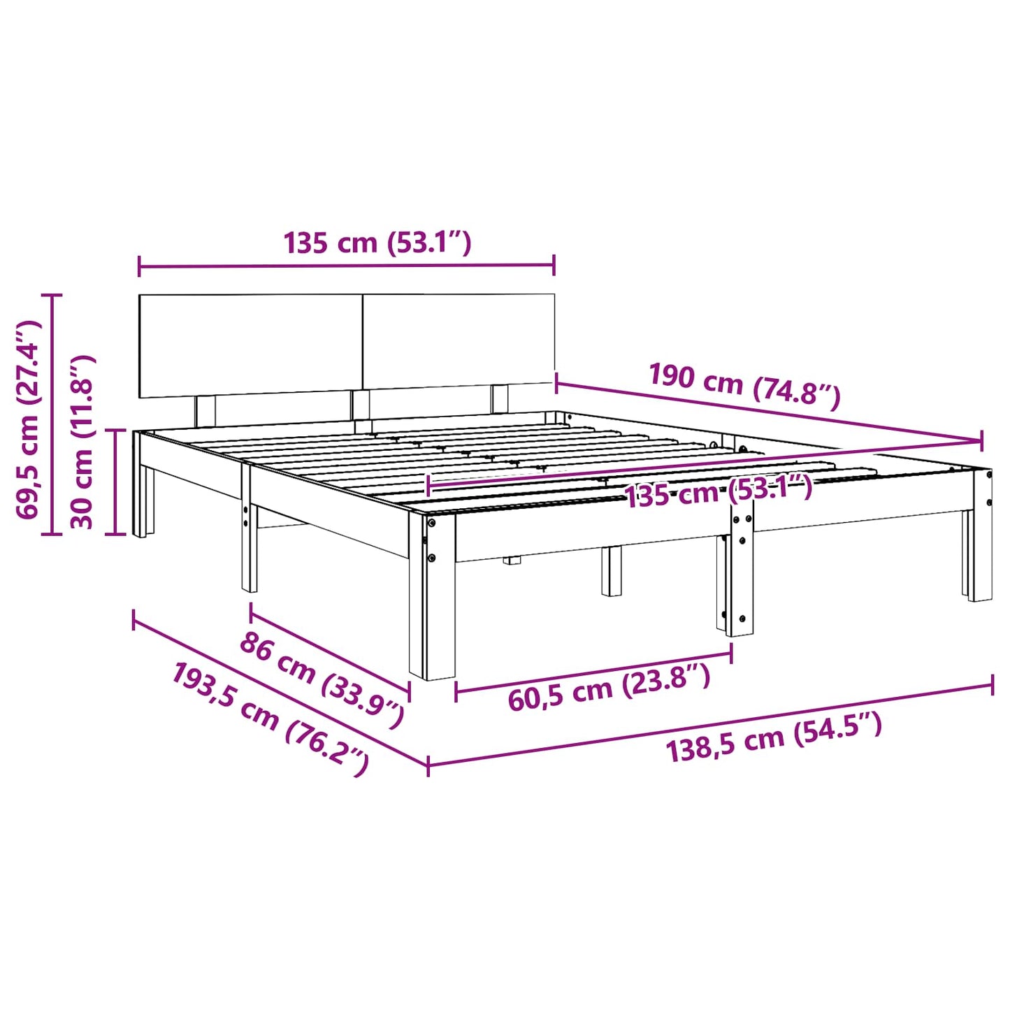 Struttura del letto Marrone cerato 135 x 190 cm Pino massello
