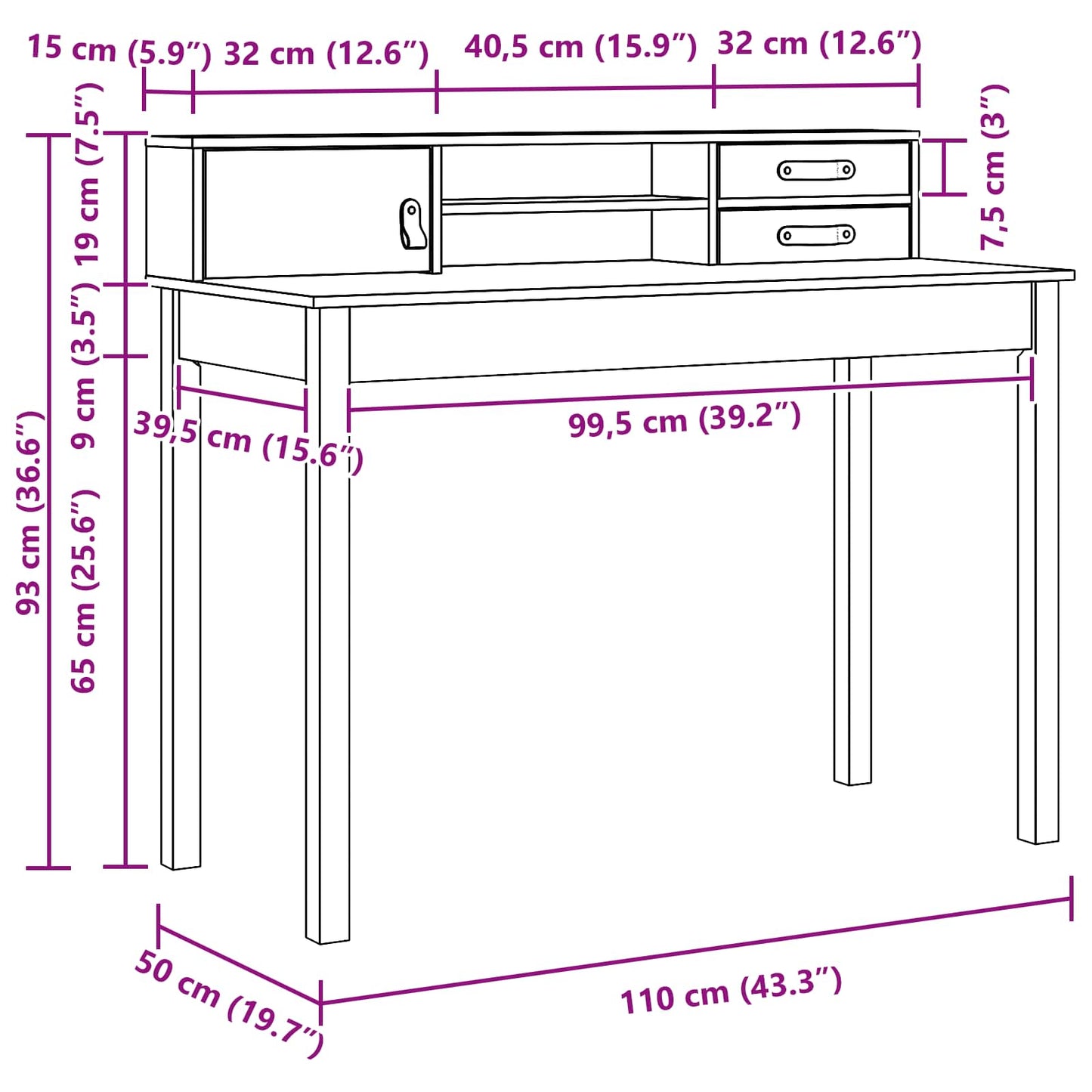 Scrivania con cassetto Marrone cerato 110 x 50 x 93 cm | homemem39