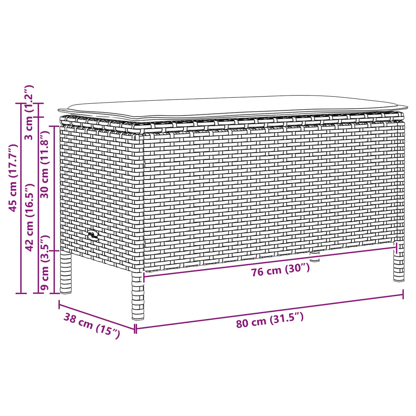 Poggiapiedi da Giardino Nero e Turchese 80 x 38 x 42 cm | homemem39