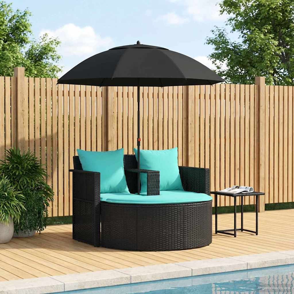 Divano da giardino con cuscino 8 pcs Nero e Turchese polyrattan | homemem39
