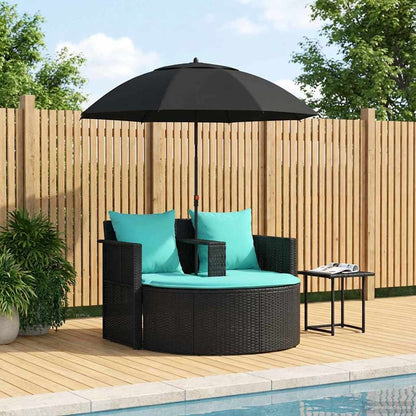 Divano da giardino con cuscino 8 pcs Nero e Turchese polyrattan | homemem39