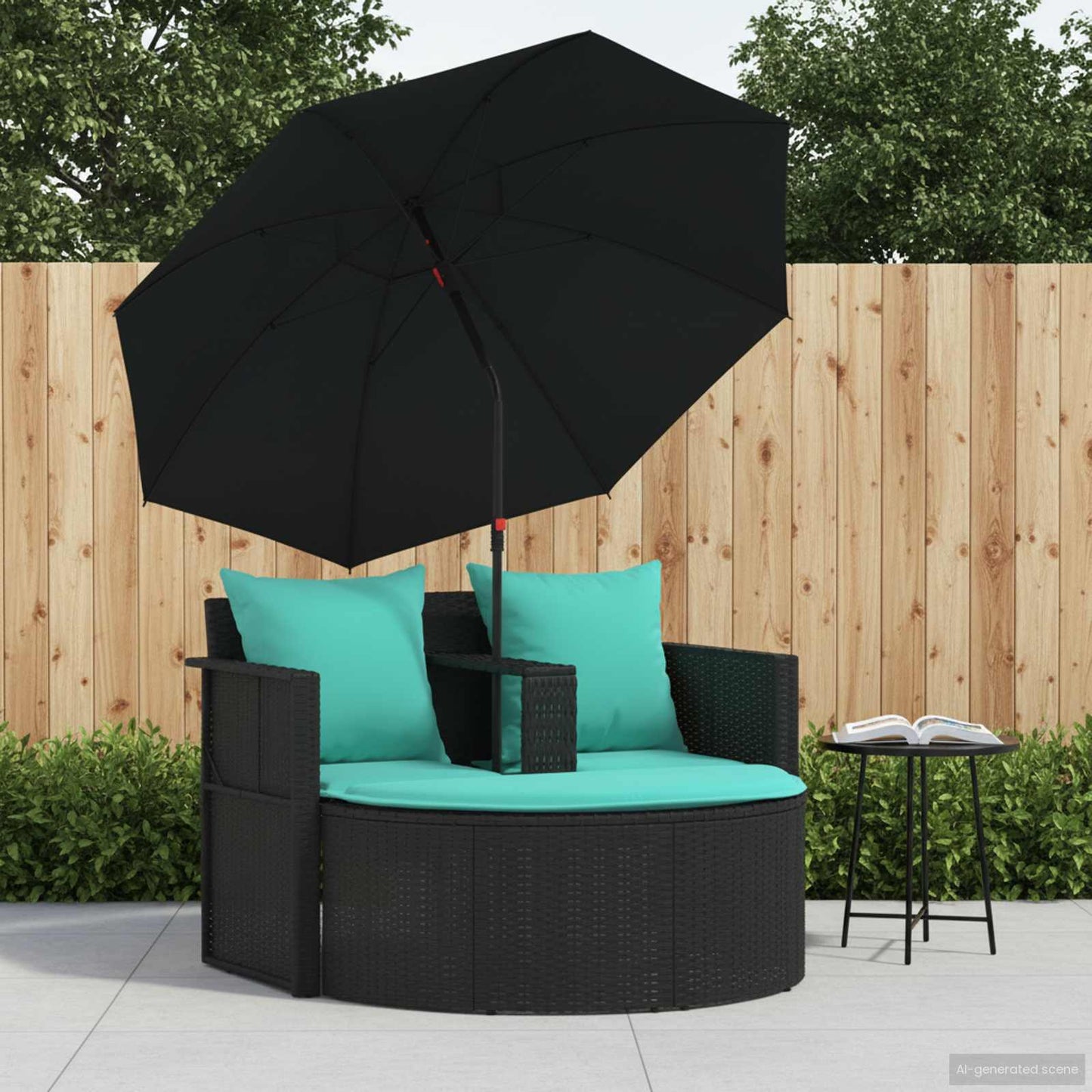 Divano da giardino con cuscino 8 pcs Nero e Turchese polyrattan | homemem39