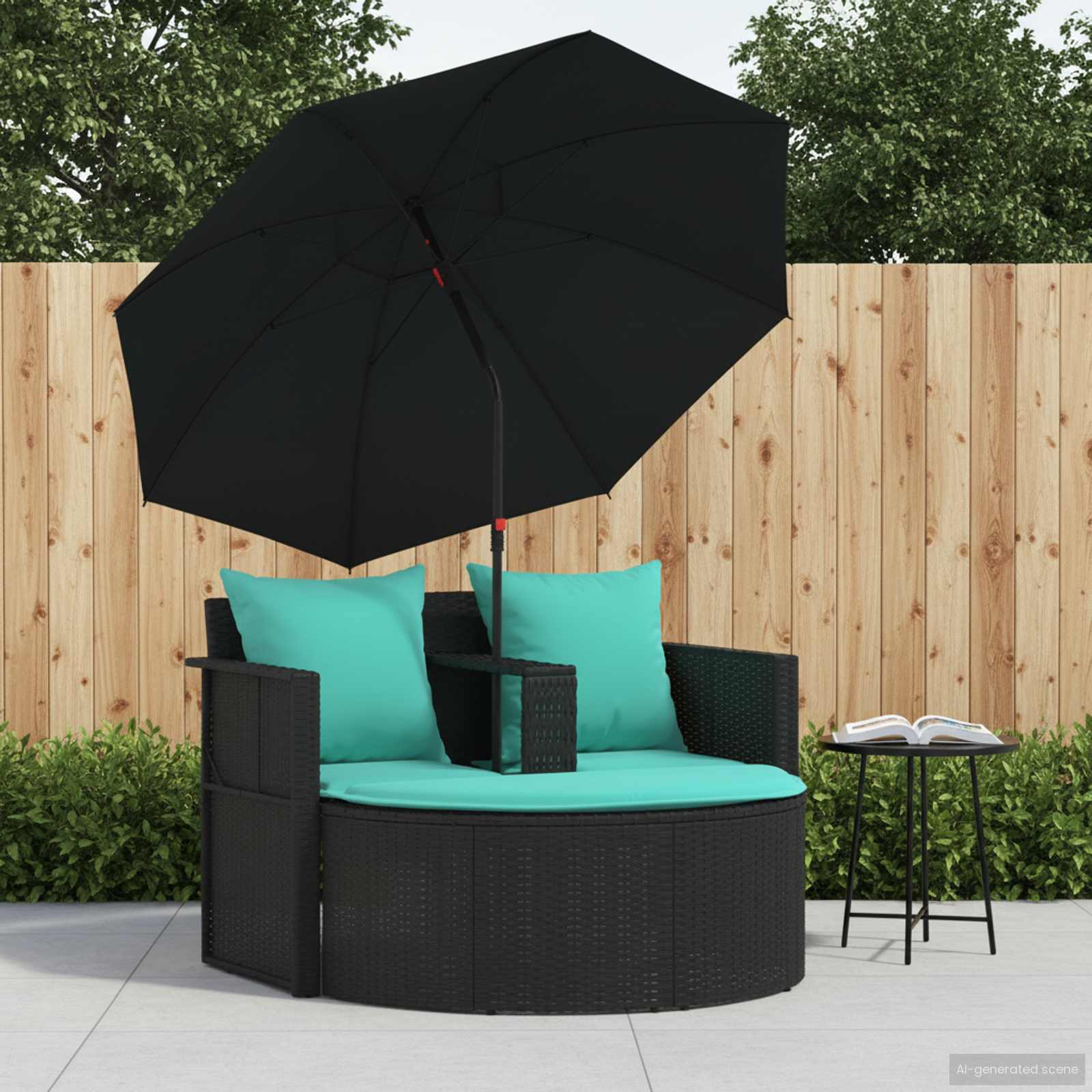 Divano da giardino con cuscino 8 pcs Nero e Turchese polyrattan | homemem39