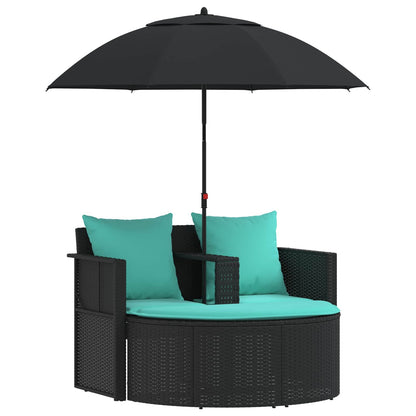Divano da giardino con cuscino 8 pcs Nero e Turchese polyrattan | homemem39