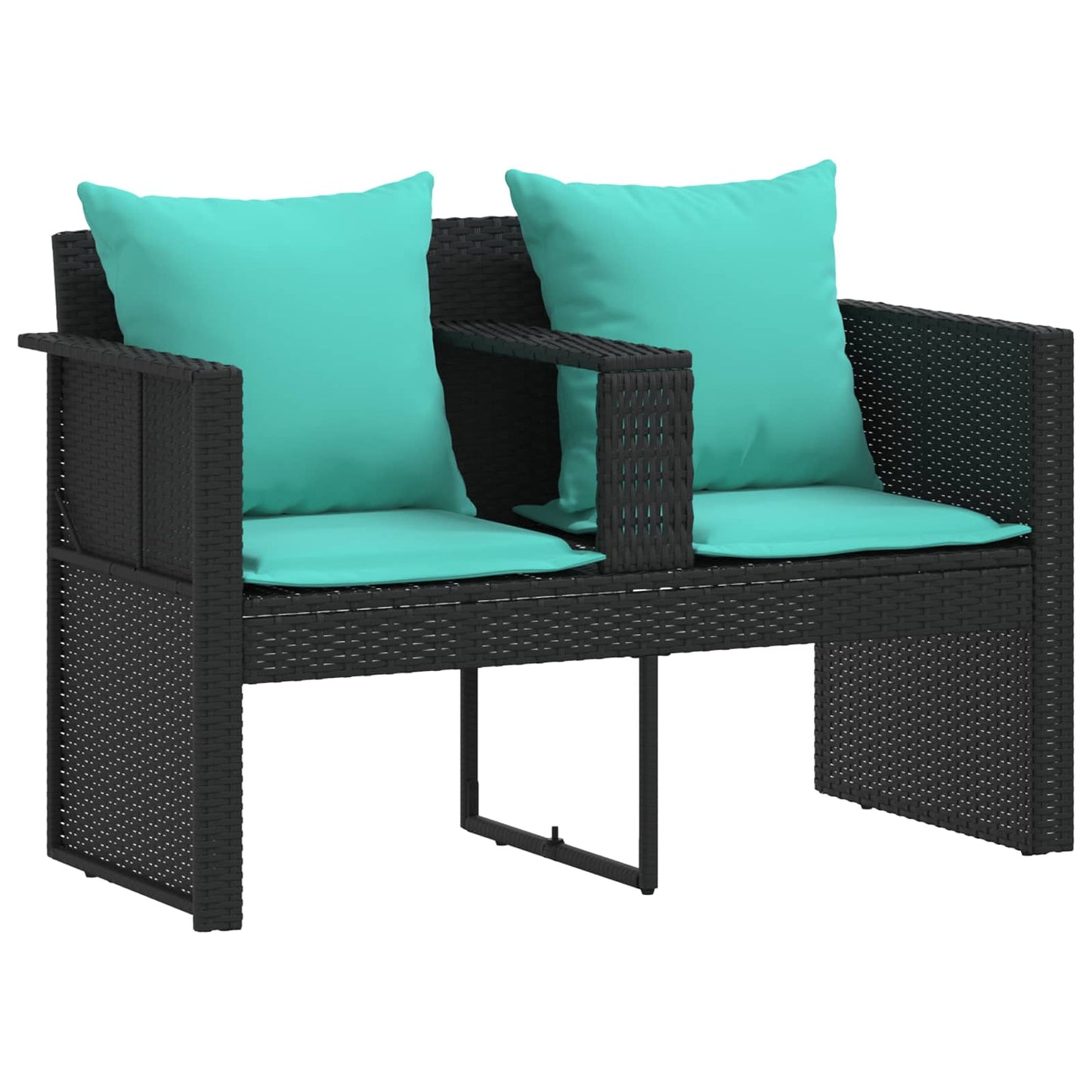 Divano da giardino con cuscino 8 pcs Nero e Turchese polyrattan | homemem39