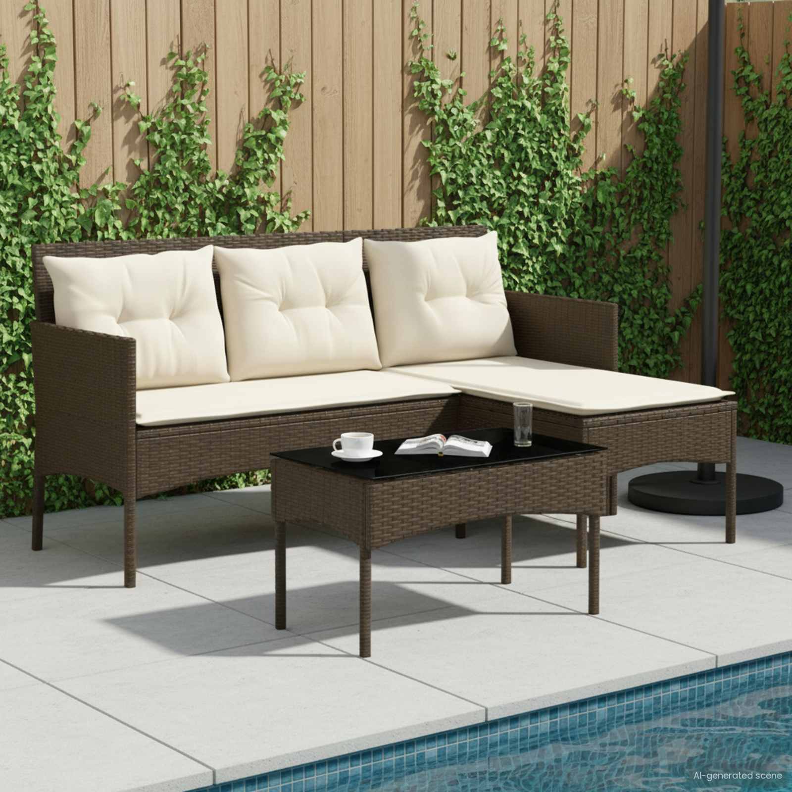 Set Divano da Giardino con cuscino 2 pcs polyrattan | homemem39