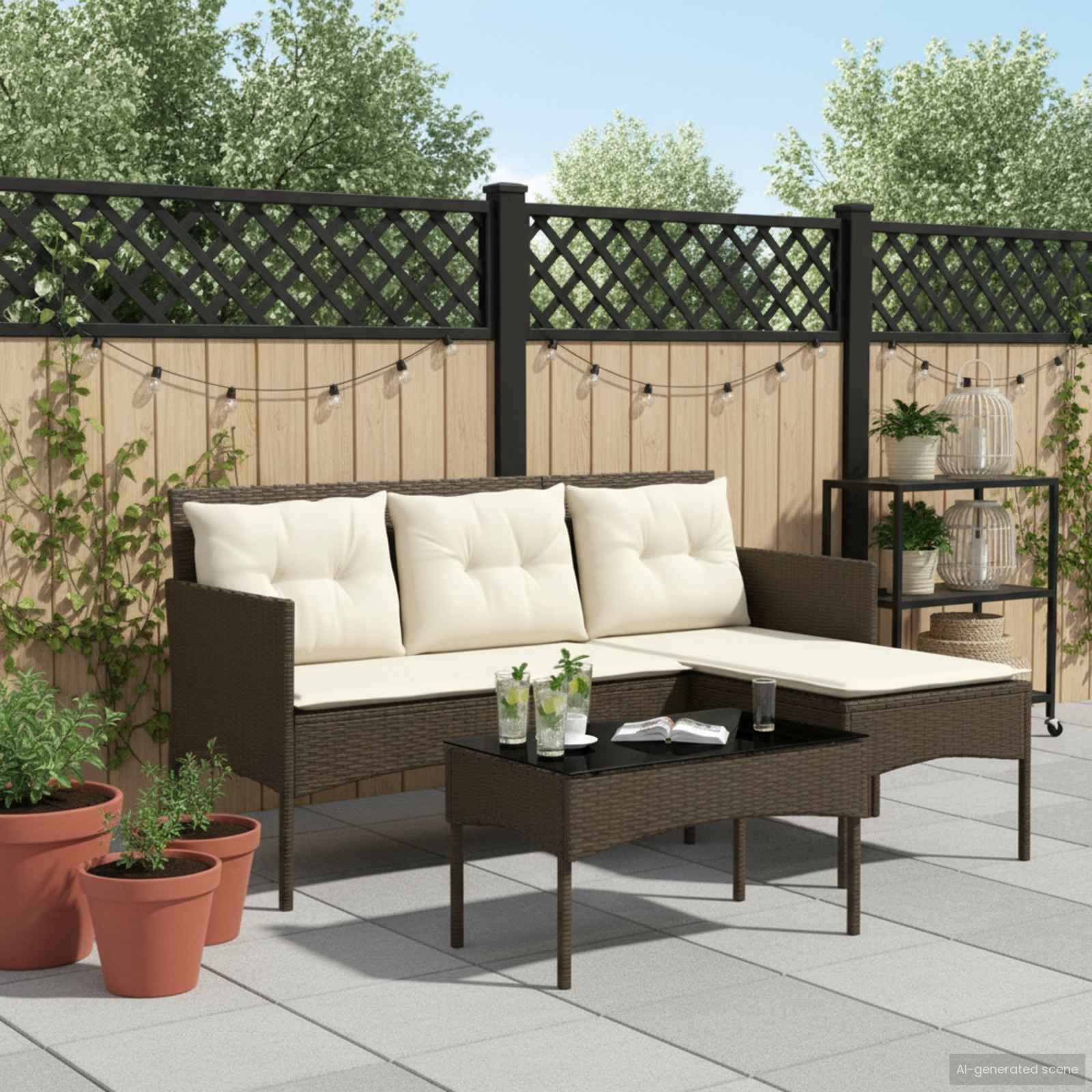Set Divano da Giardino con cuscino 2 pcs polyrattan | homemem39