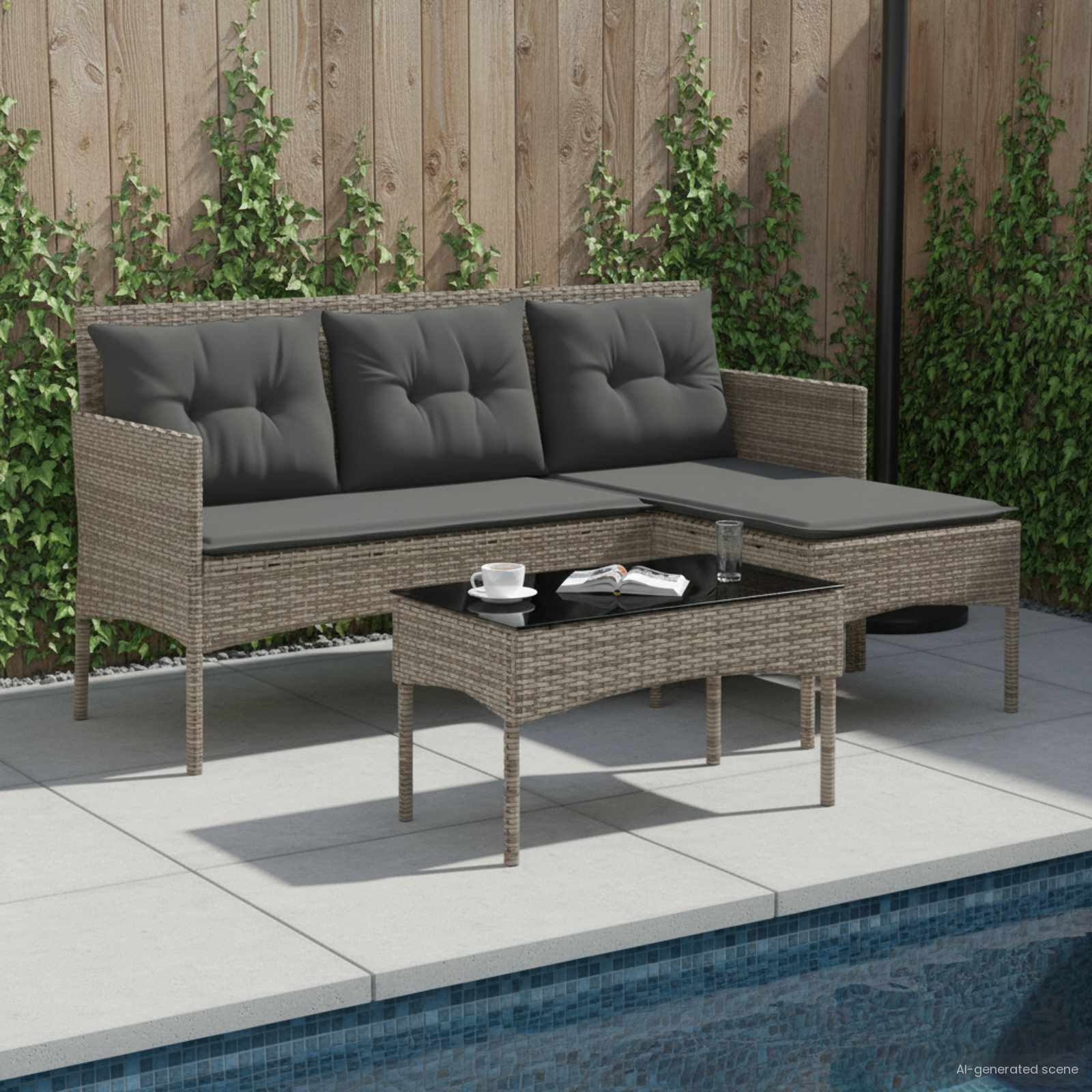 Set Divano da Giardino con cuscino 2 pcs polyrattan | homemem39