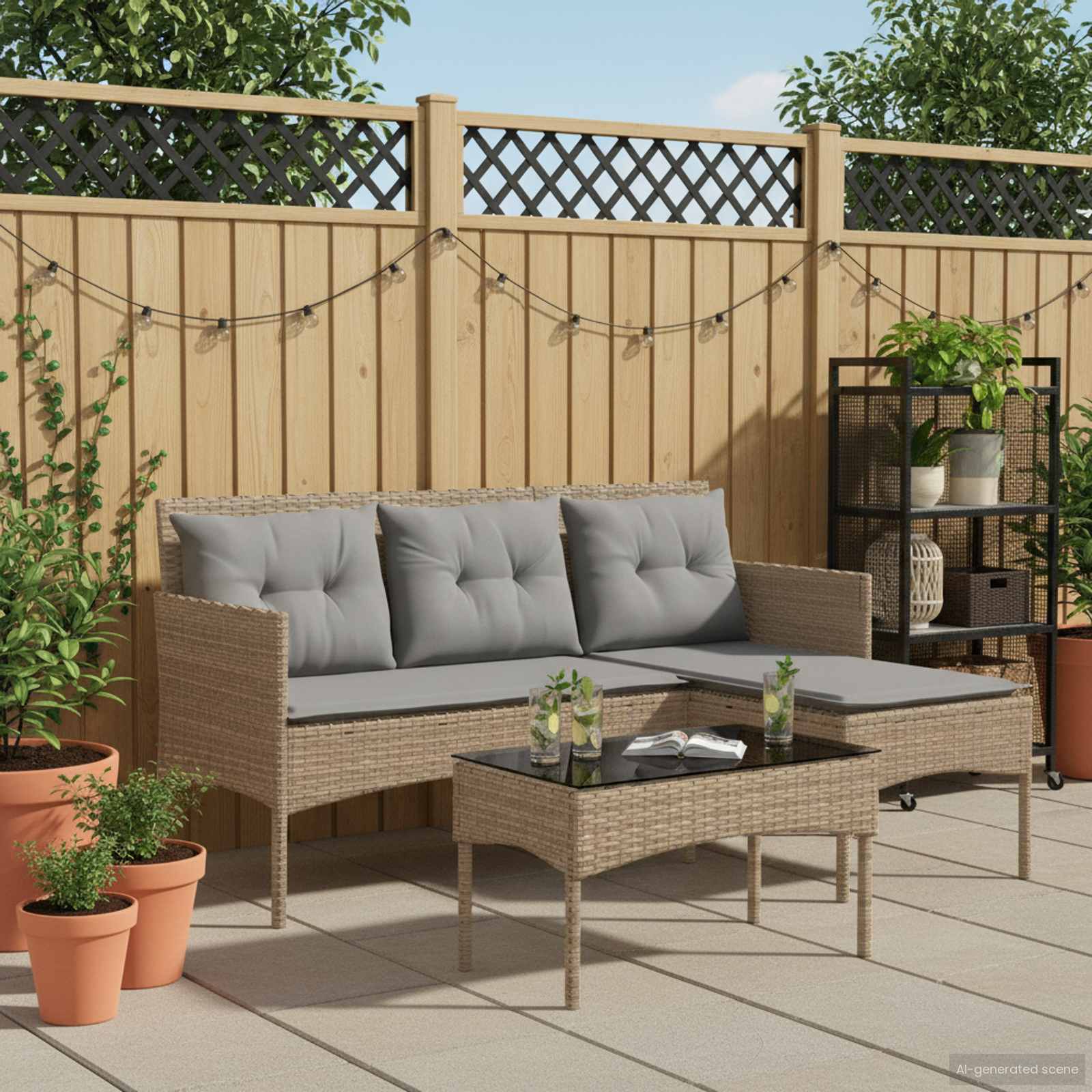 Set Divano da Giardino con cuscino 2 pcs polyrattan | homemem39