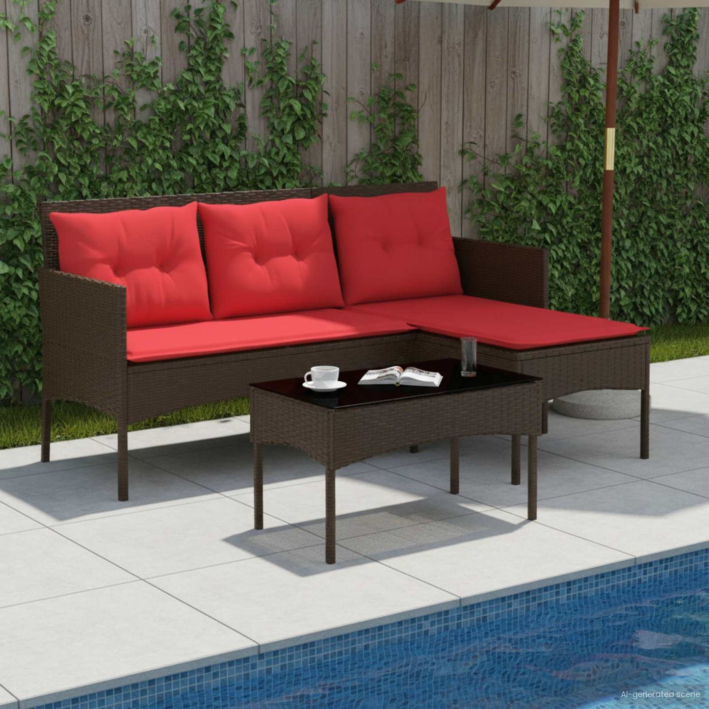 Set Divano da Giardino 2 pcs Marrone e Rosso polyrattan | homemem39