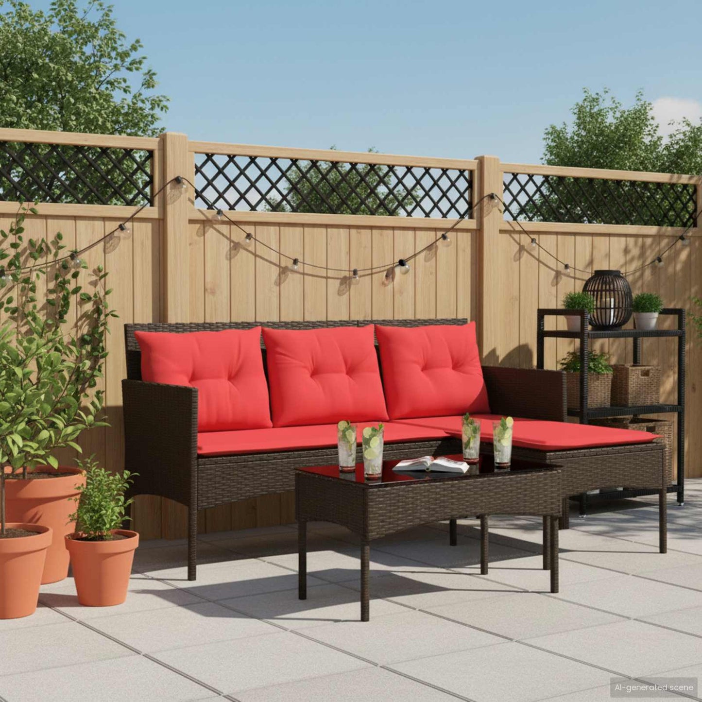 Set Divano da Giardino 2 pcs Marrone e Rosso polyrattan | homemem39
