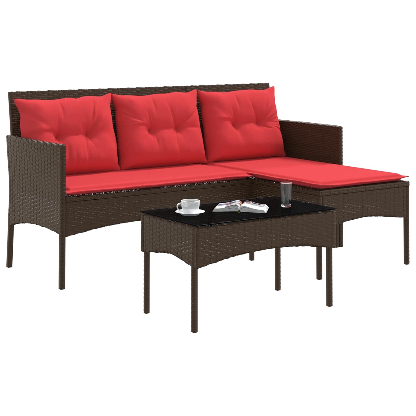Set Divano da Giardino 2 pcs Marrone e Rosso polyrattan | homemem39