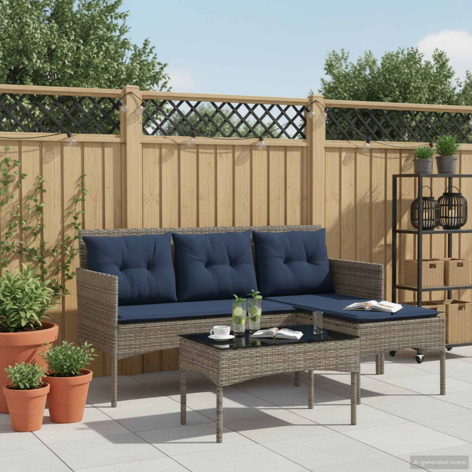 Set Divano da Giardino 2 pcs Grigio e Blu Navy polyrattan | homemem39