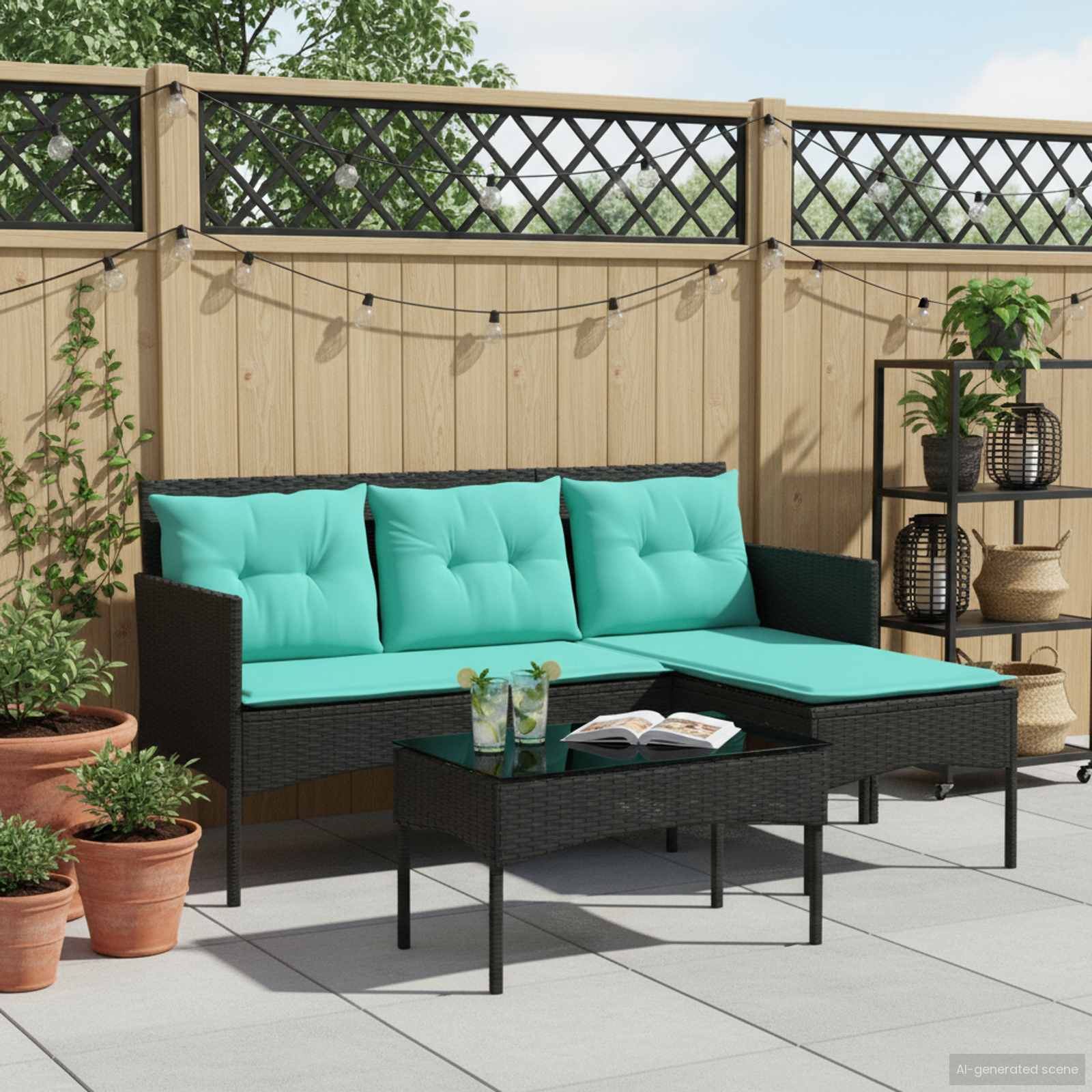 Set Divano da Giardino con cuscino 2 pcs polyrattan | homemem39