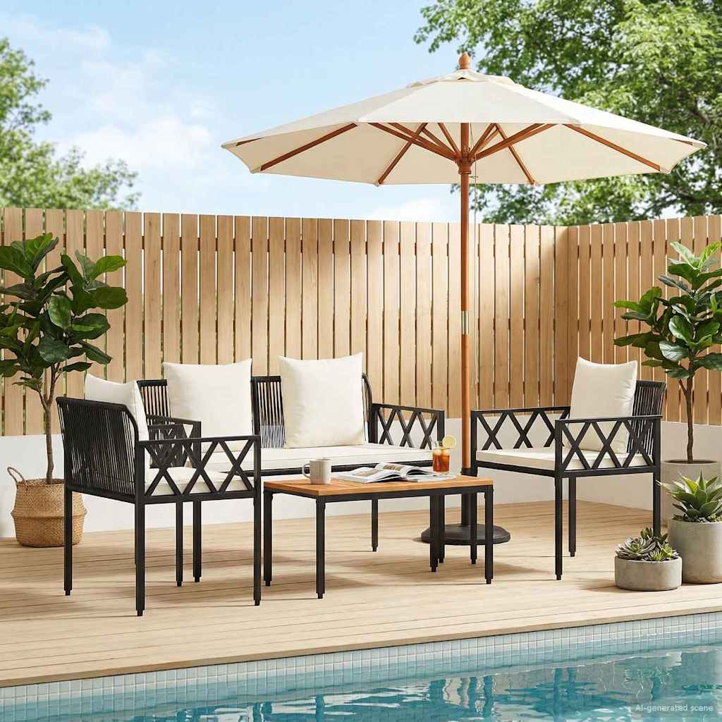 Set Mobili da Esterno 4 pcs Nero e Bianco Crema polyrattan | homemem39