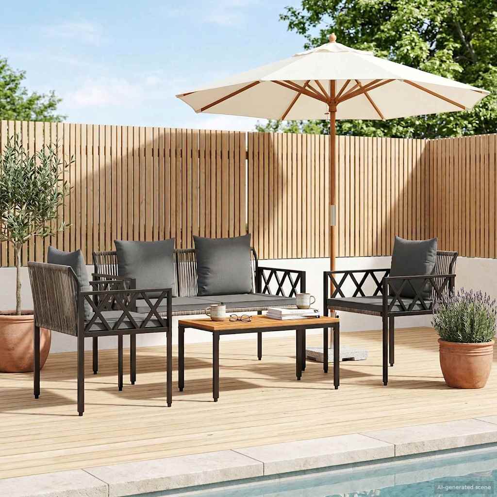 Set Mobili da Esterno 4 pcs Grigio e Grigio Scuro polyrattan | homemem39