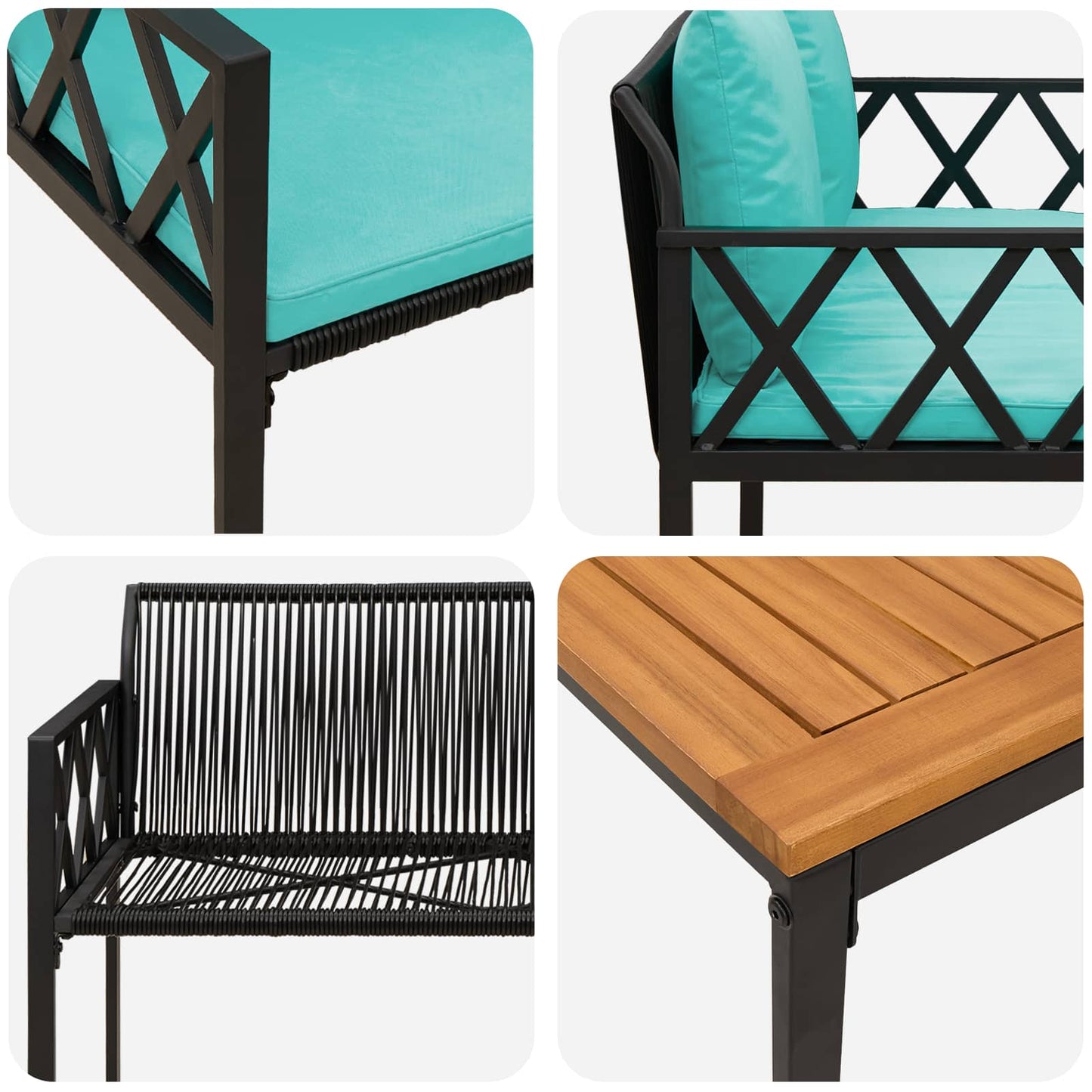 Set Mobili da Esterno 4 pcs Nero e Turchese polyrattan | homemem39