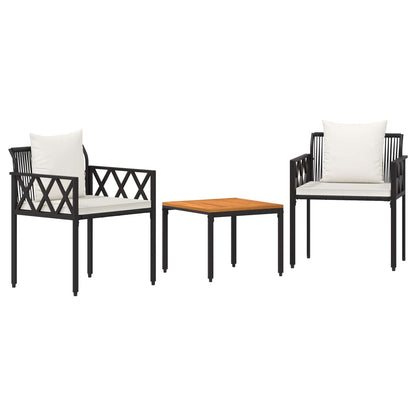 Set Mobili da Esterno 3 pcs Nero e Bianco Crema polyrattan | homemem39