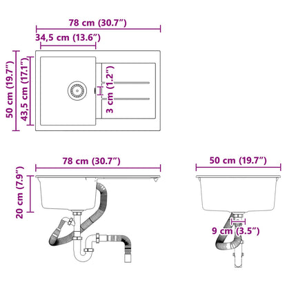 Lavello Beige 780 x 500 mm 80% Quarzo e 20% Resina