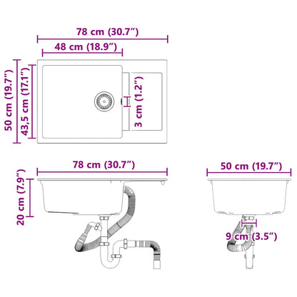 Lavello Grigio 780 x 500 mm 80% Quarzo e 20% Resina