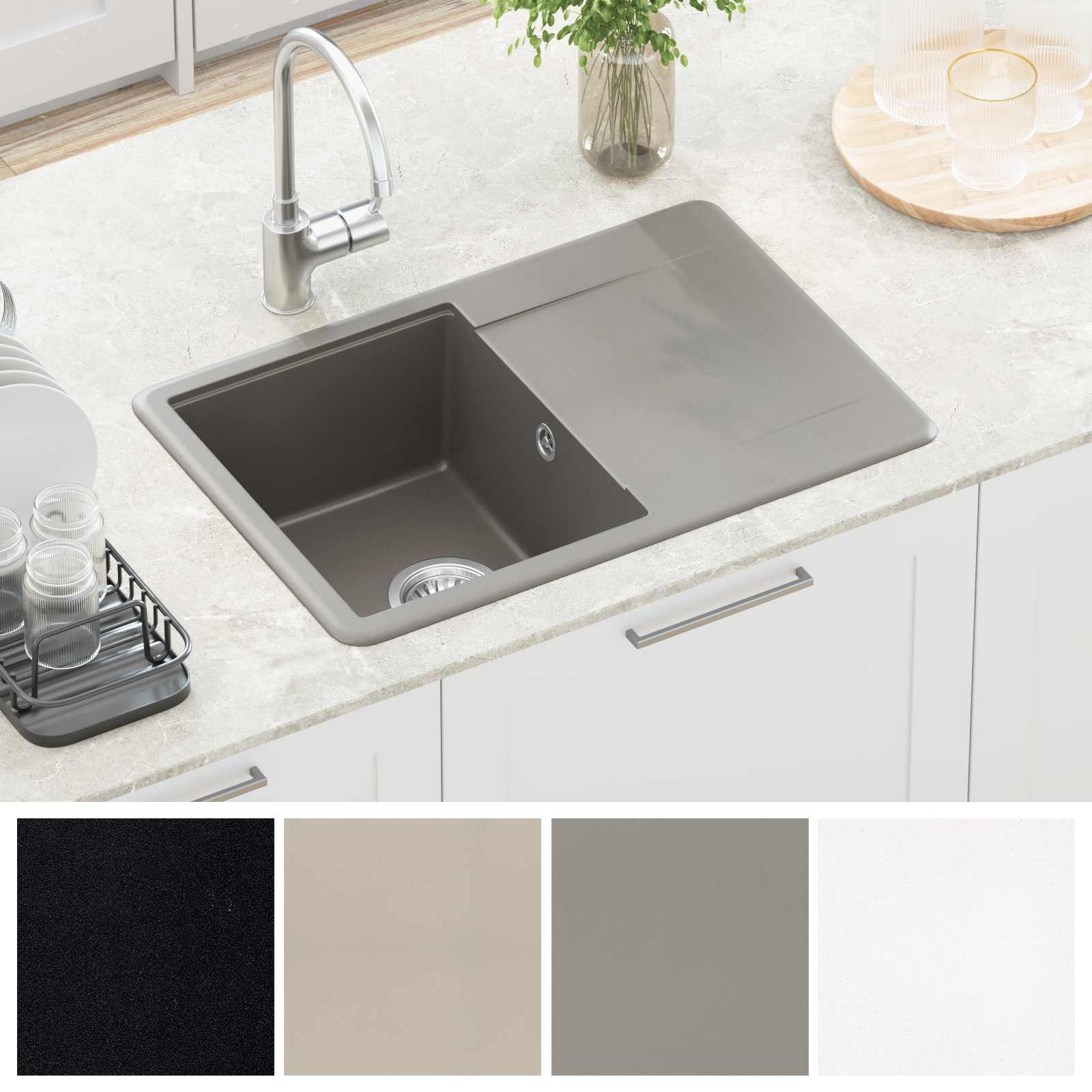 Lavello Grigio 670 x 460 mm 80% Quarzo e 20% Resina | homemem39