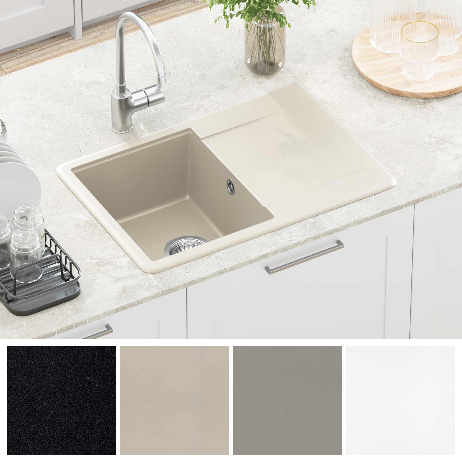 Lavello Beige 670 x 460 mm 80% Quarzo e 20% Resina | homemem39