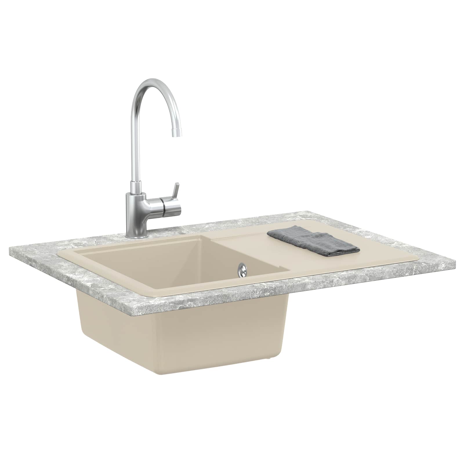 Lavello Beige 670 x 460 mm 80% Quarzo e 20% Resina | homemem39