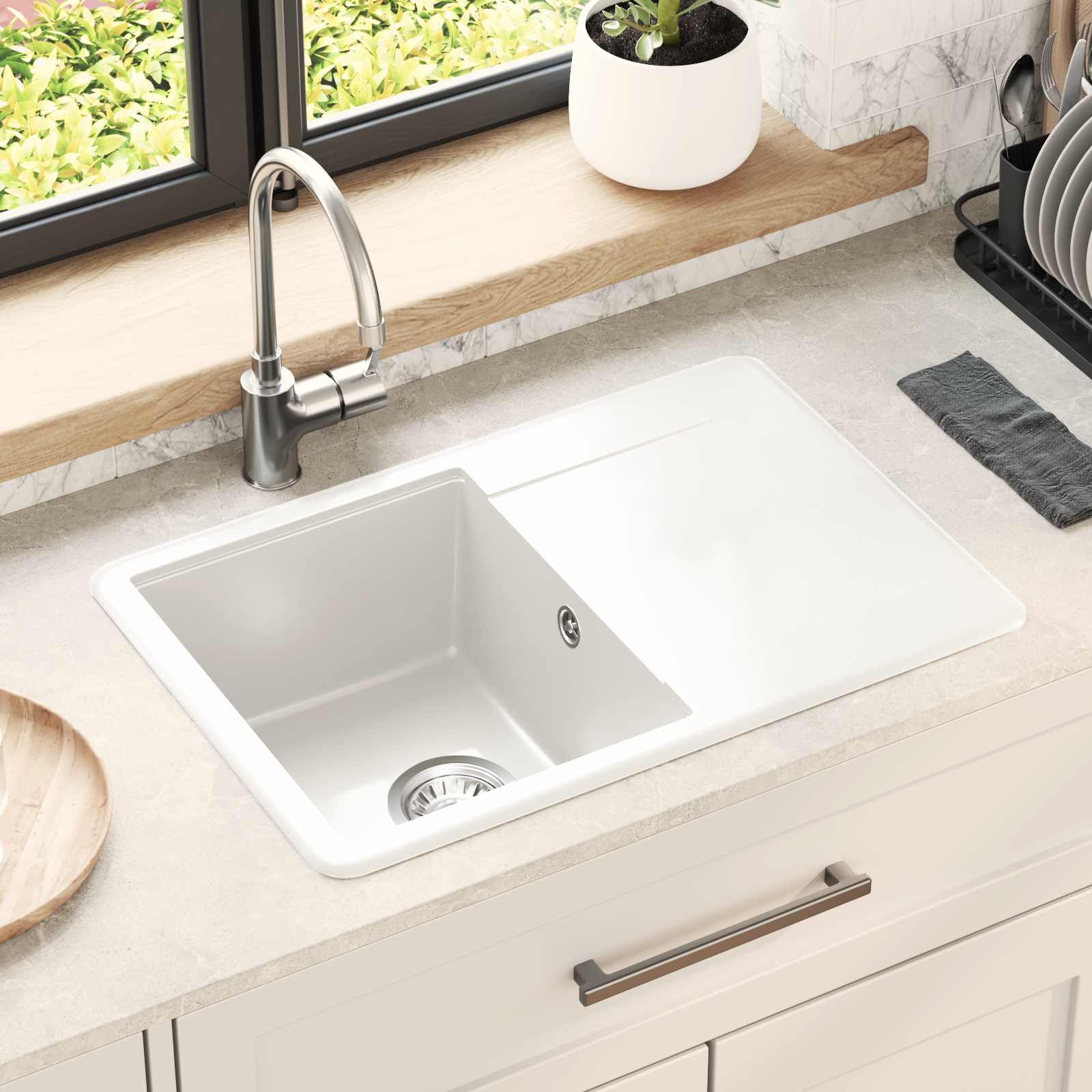 Lavello Bianco 670 x 460 mm 80% Quarzo e 20% Resina | homemem39
