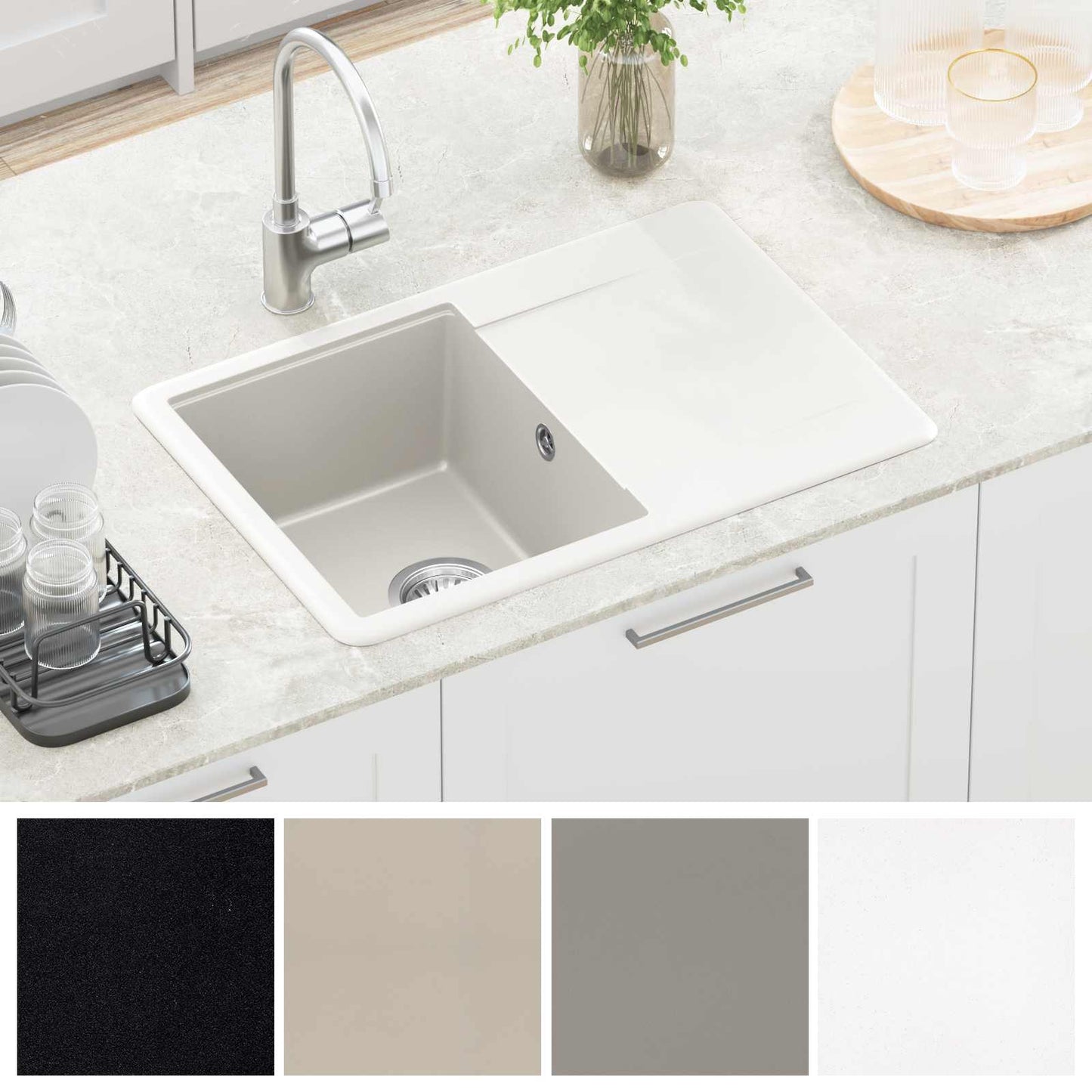 Lavello Bianco 670 x 460 mm 80% Quarzo e 20% Resina | homemem39