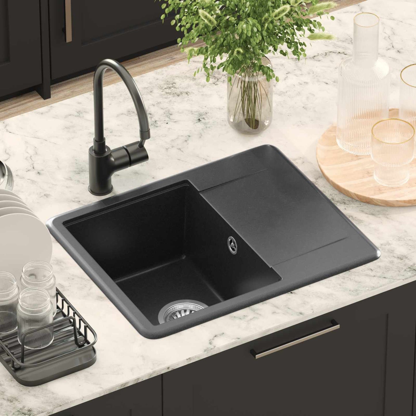 Lavello Nero 560 x 460 mm 80% Quarzo e 20% Resina | homemem39