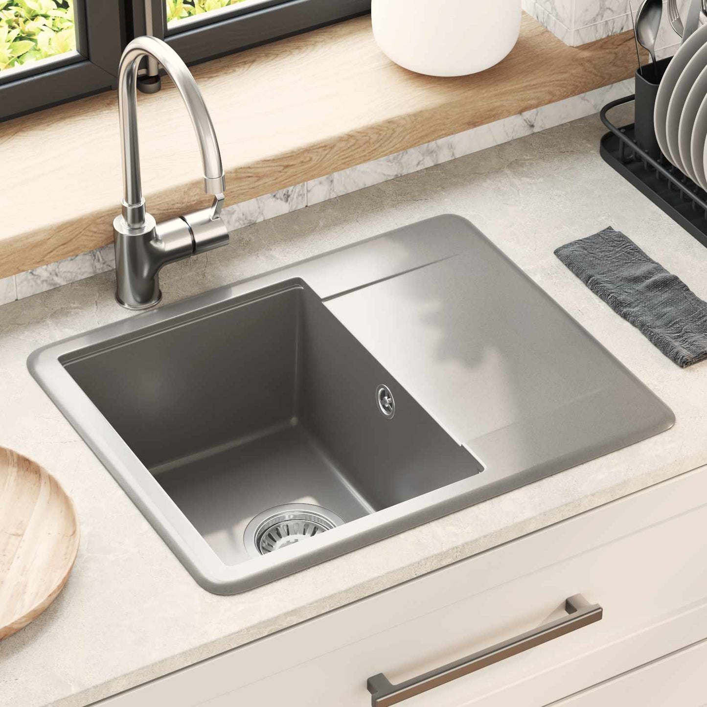 Lavello Grigio 560 x 460 mm 80% Quarzo e 20% Resina | homemem39