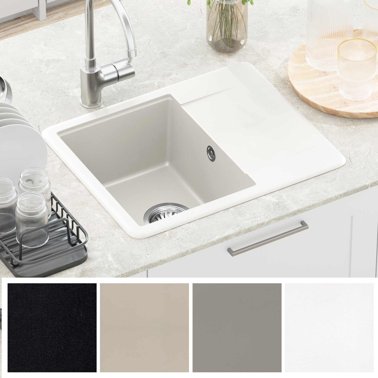 Lavello Bianco 560 x 460 mm 80% Quarzo e 20% Resina | homemem39