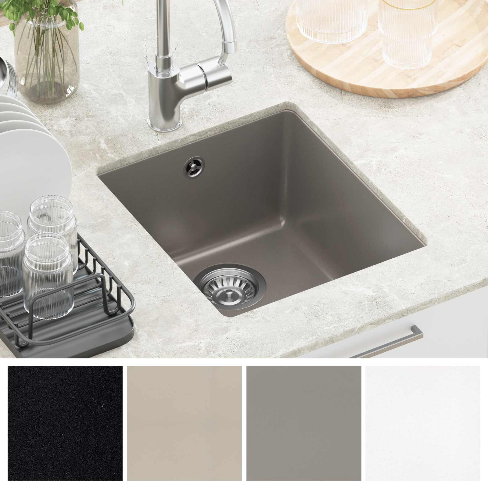 Lavello Grigio 370 x 460 mm 80% Quarzo e 20% Resina | homemem39
