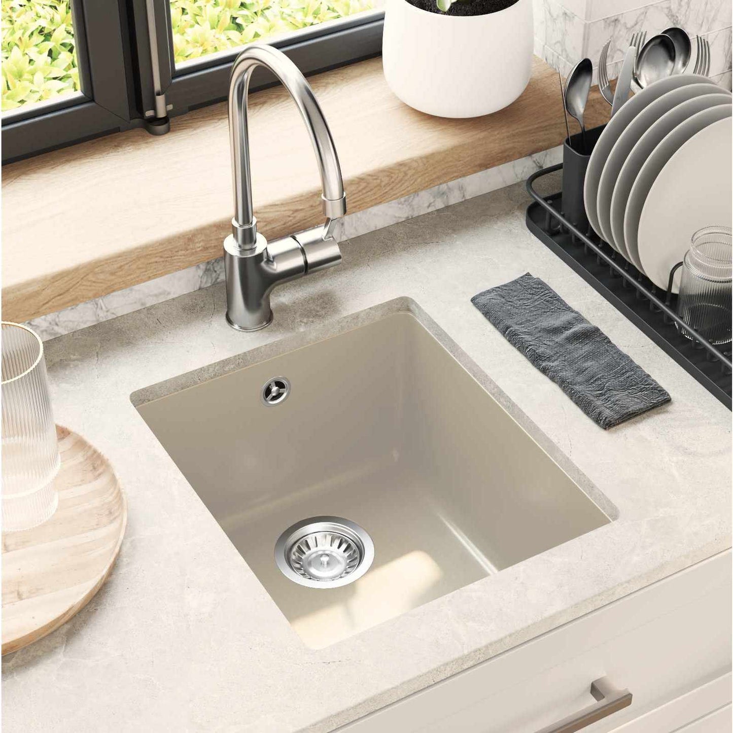 Lavello Beige 370 x 460 mm 80% Quarzo e 20% Resina | homemem39