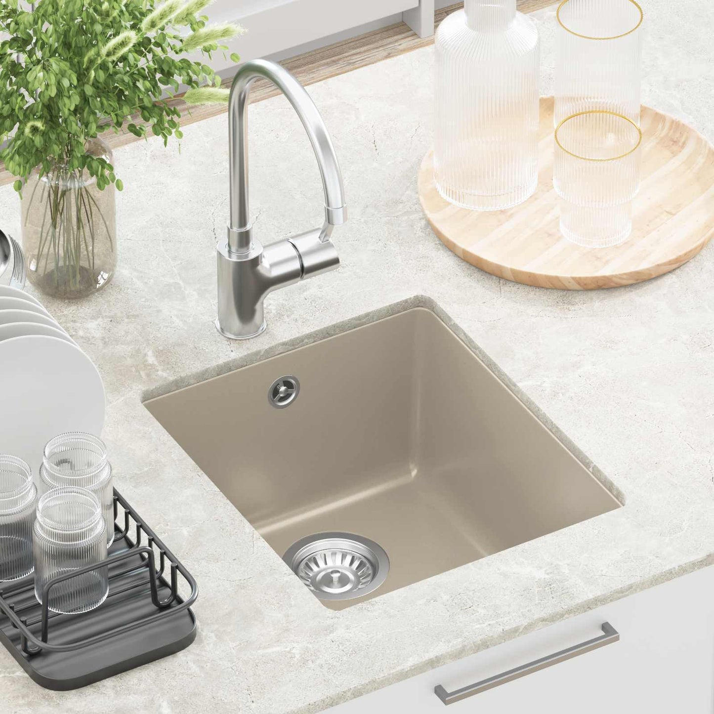 Lavello Beige 370 x 460 mm 80% Quarzo e 20% Resina | homemem39