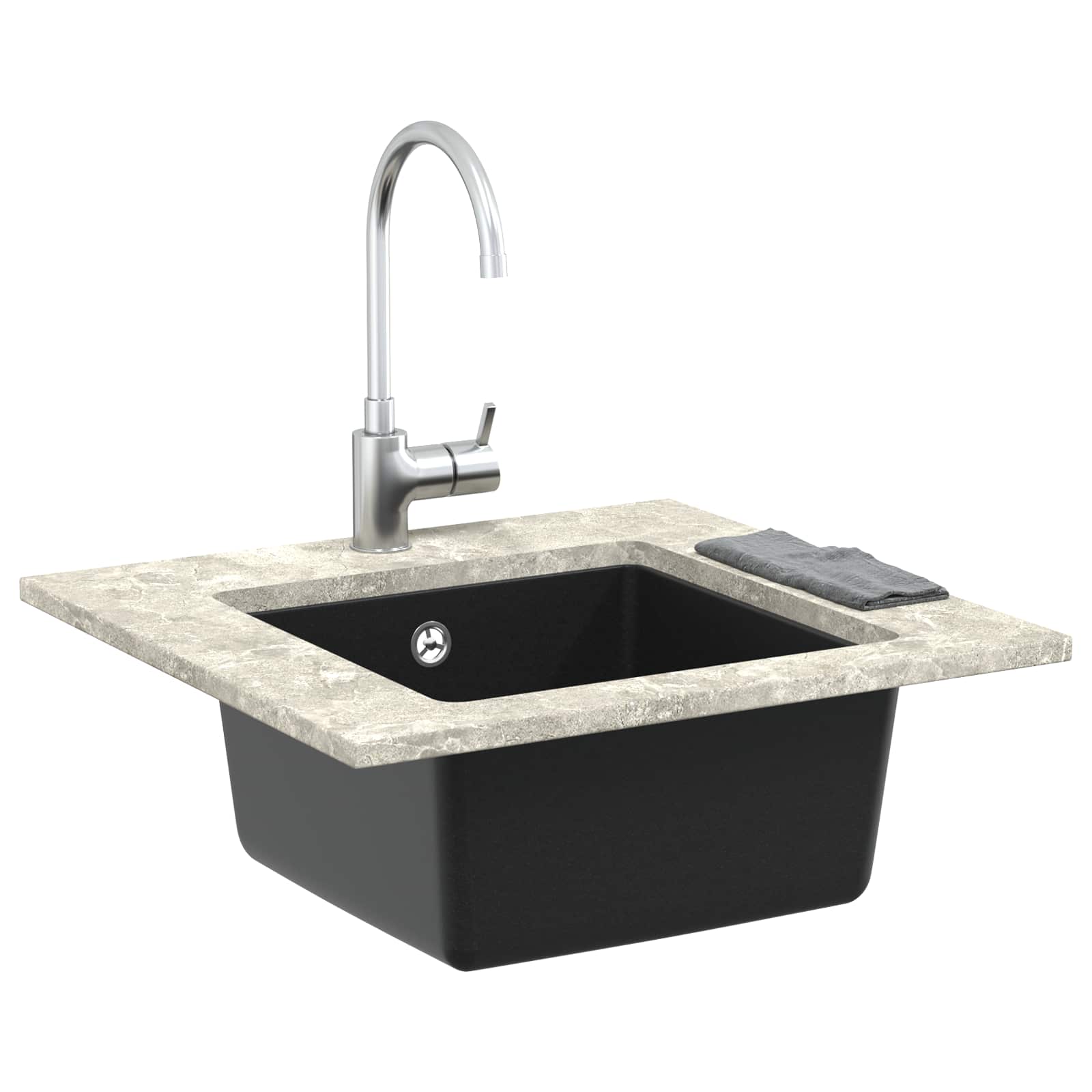 Lavello Nero 430 x 460 mm 80% Quarzo e 20% Resina | homemem39
