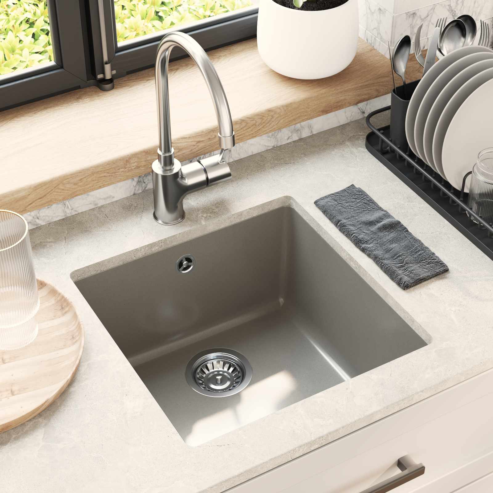 Lavello Grigio 430 x 460 mm 80% Quarzo e 20% Resina | homemem39
