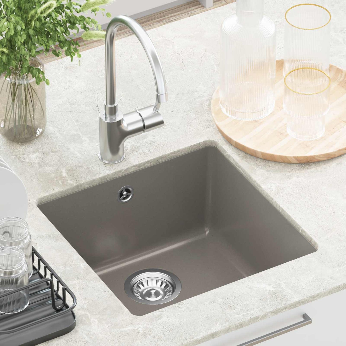 Lavello Grigio 430 x 460 mm 80% Quarzo e 20% Resina | homemem39