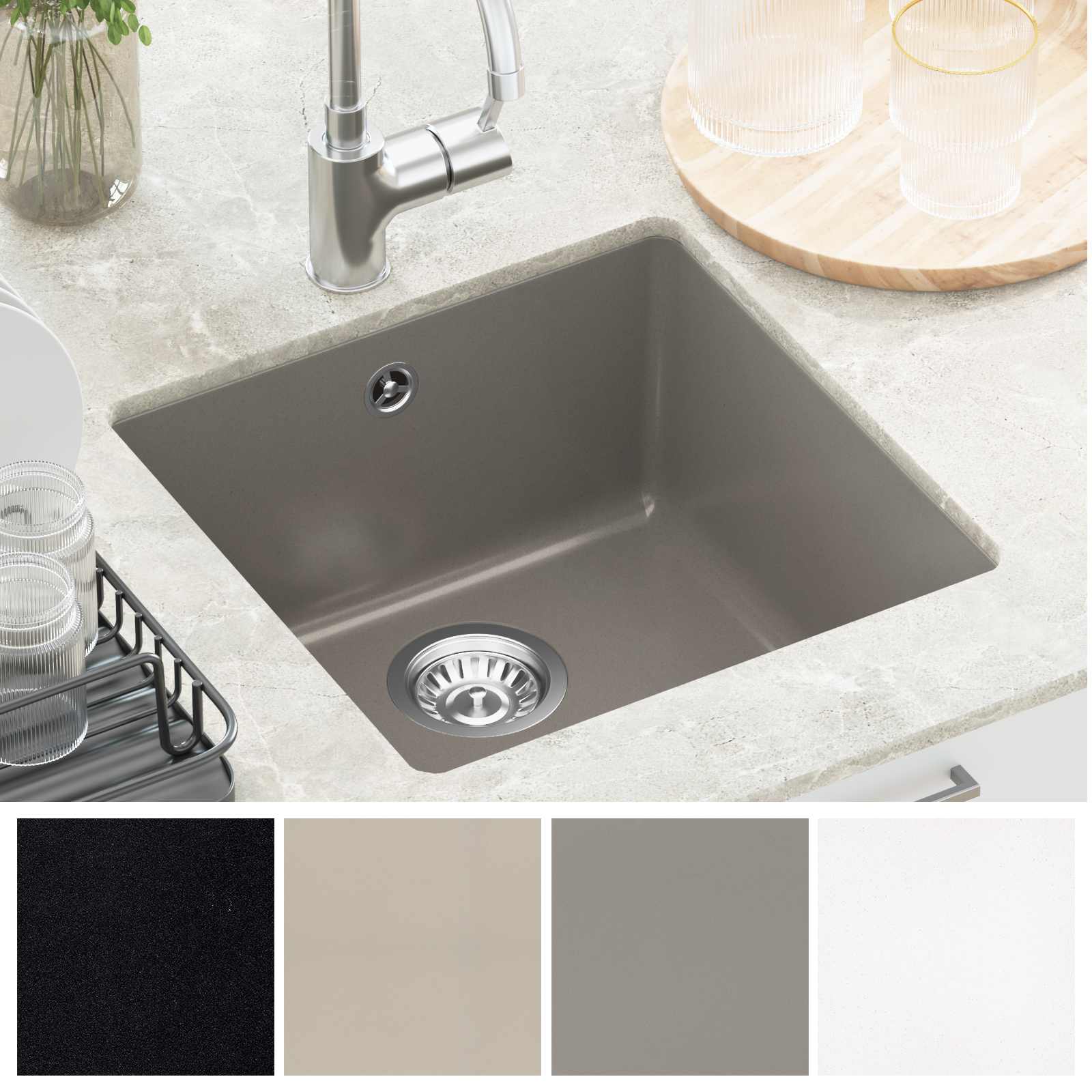 Lavello Grigio 430 x 460 mm 80% Quarzo e 20% Resina | homemem39