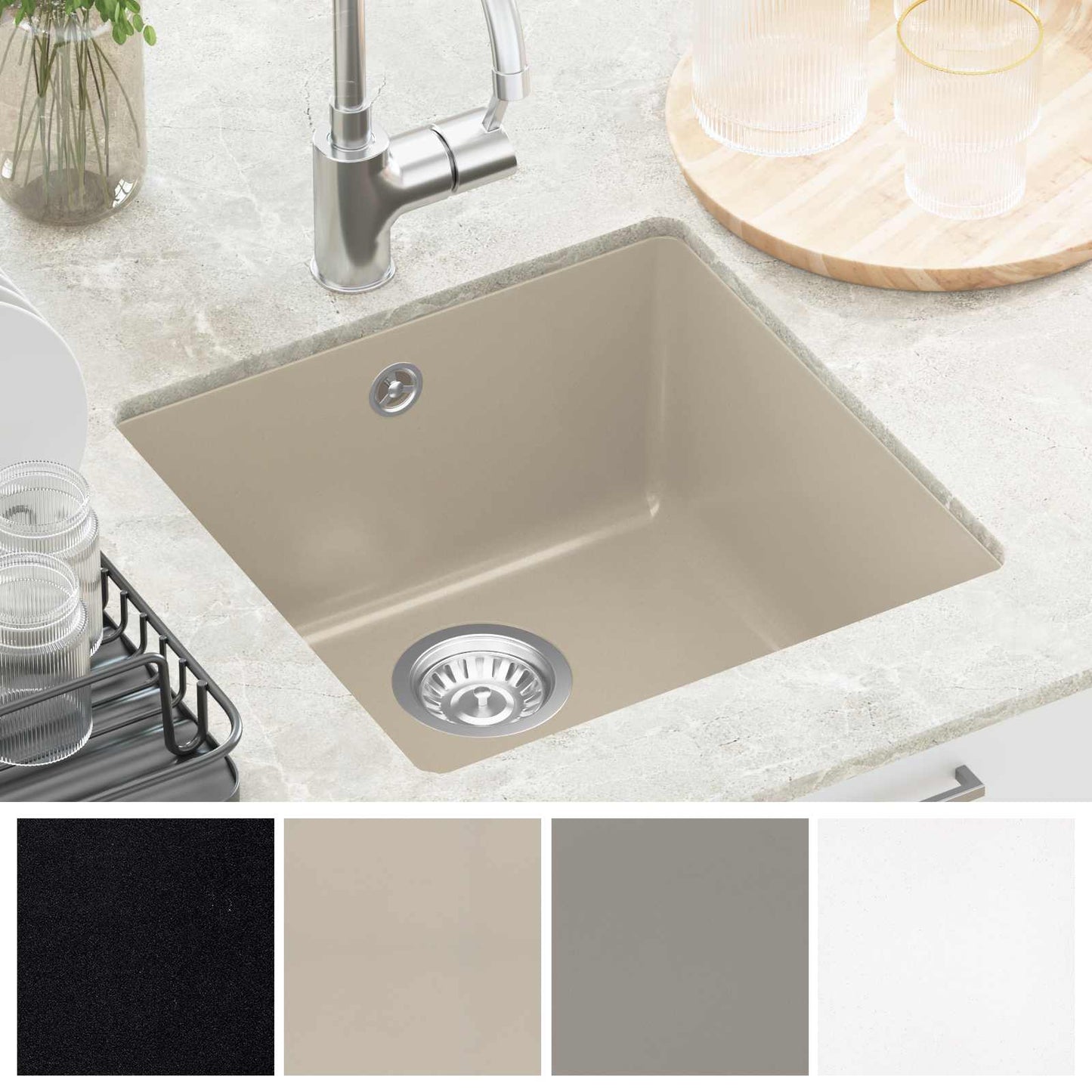 Lavello Beige 430 x 460 mm 80% Quarzo e 20% Resina | homemem39
