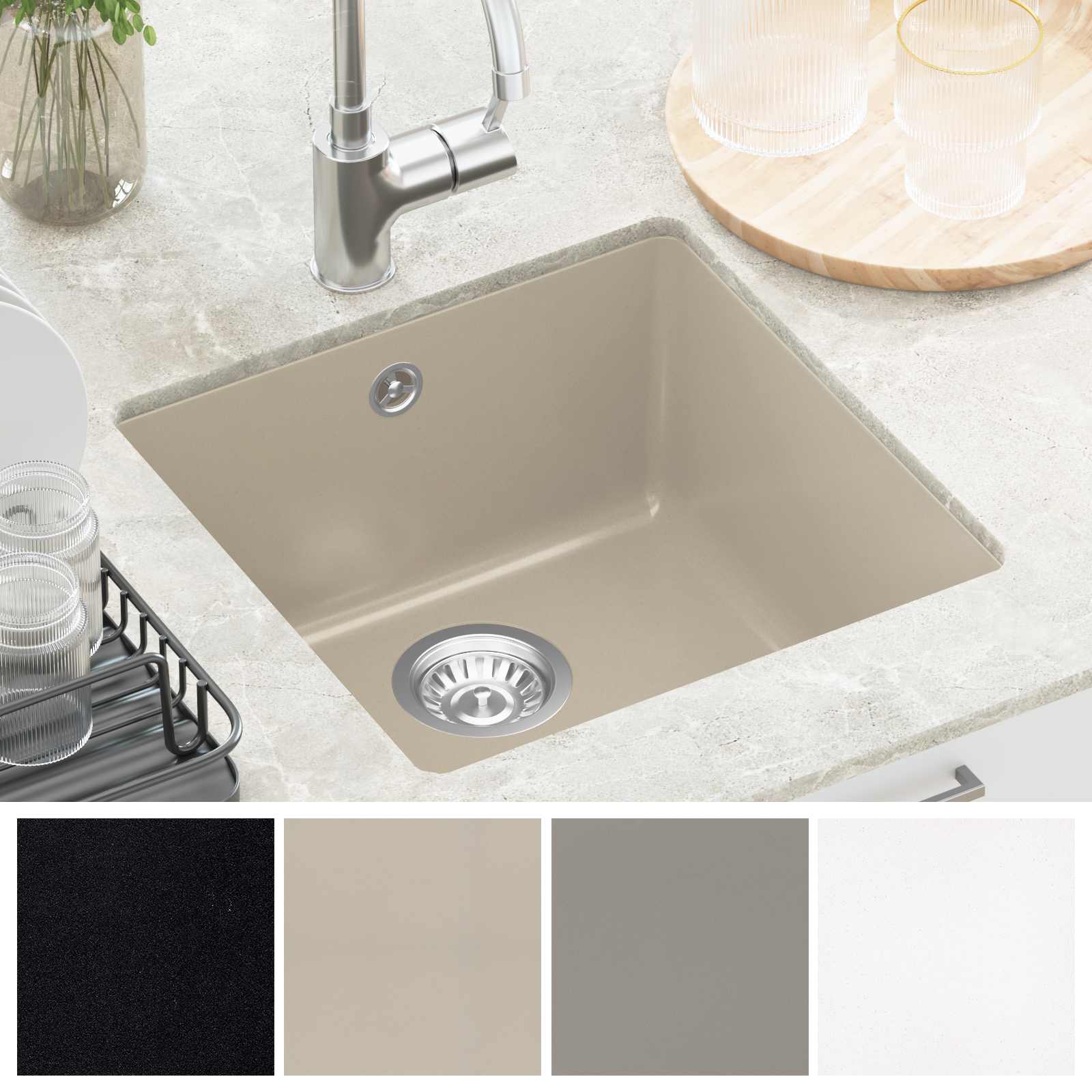 Lavello Beige 430 x 460 mm 80% Quarzo e 20% Resina | homemem39