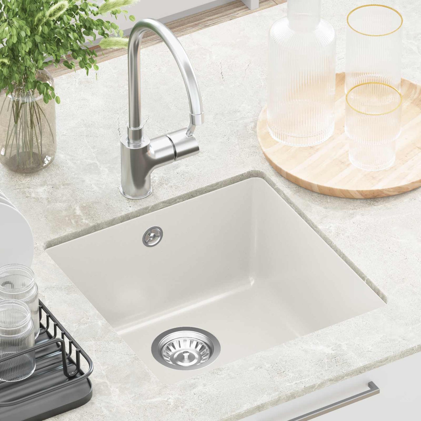 Lavello Bianco 430 x 460 mm 80% Quarzo e 20% Resina | homemem39