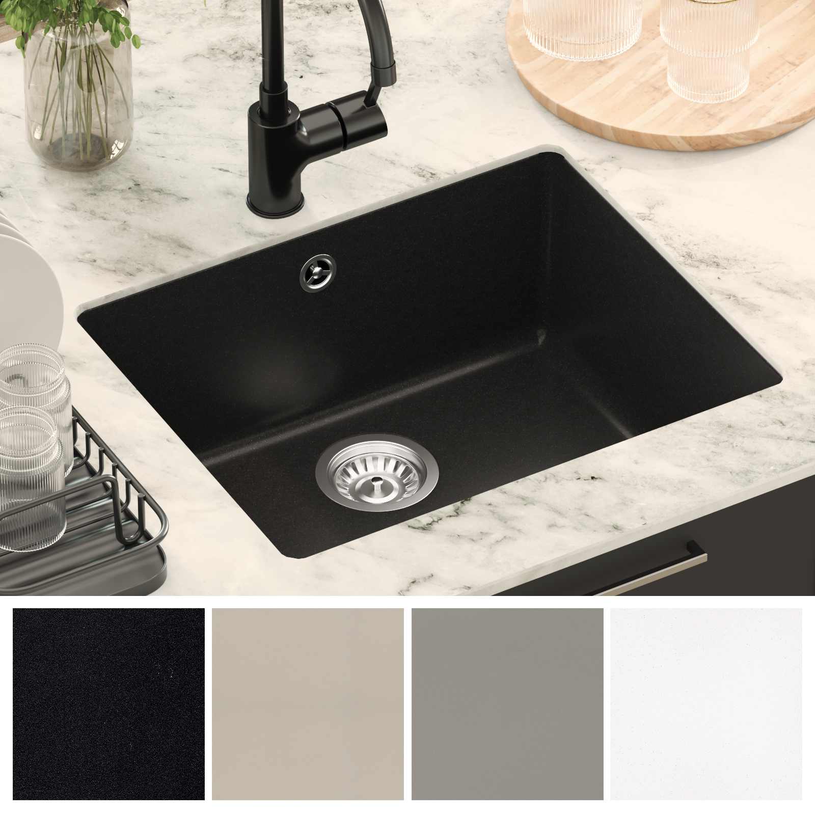 Lavello Nero 530 x 460 mm 80% Quarzo e 20% Resina | homemem39