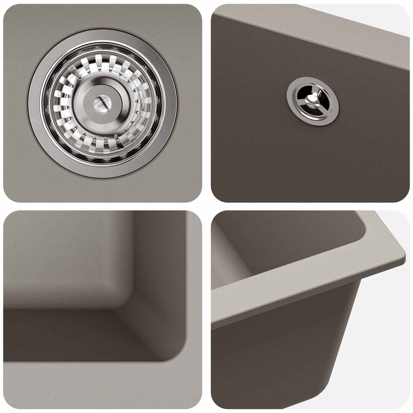 Lavello Grigio 530 x 460 mm 80% Quarzo e 20% Resina | homemem39